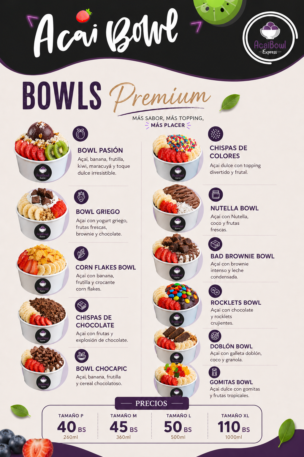 Bowls premium del menú