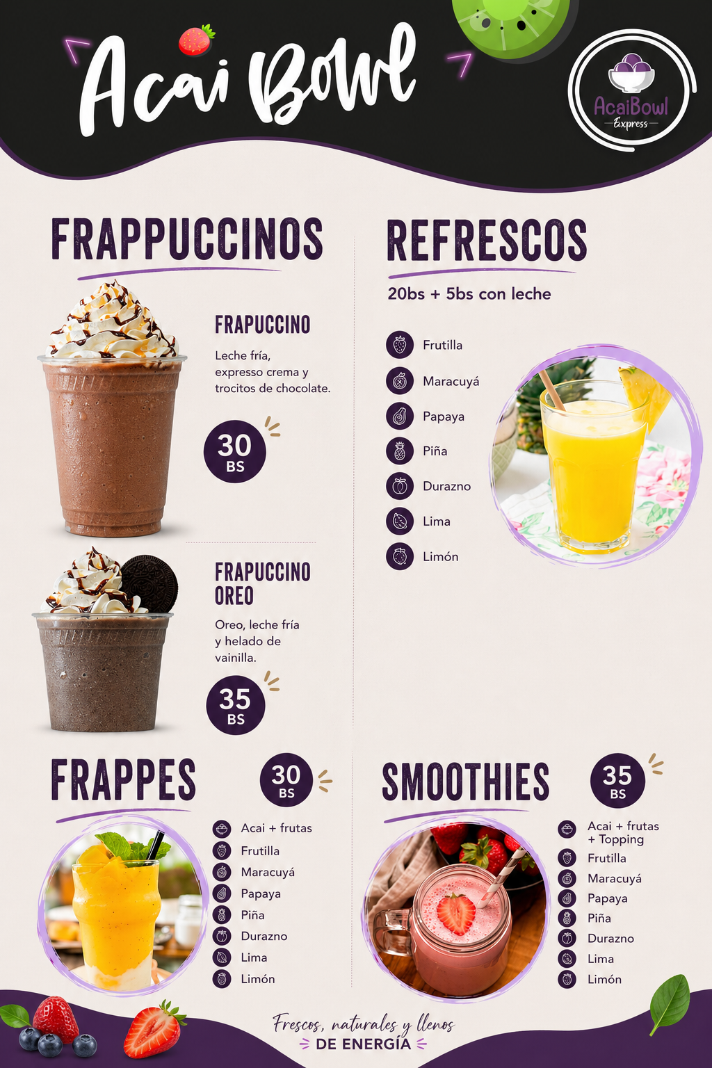 Frappuccinos, refrescos, frappes y smoothies